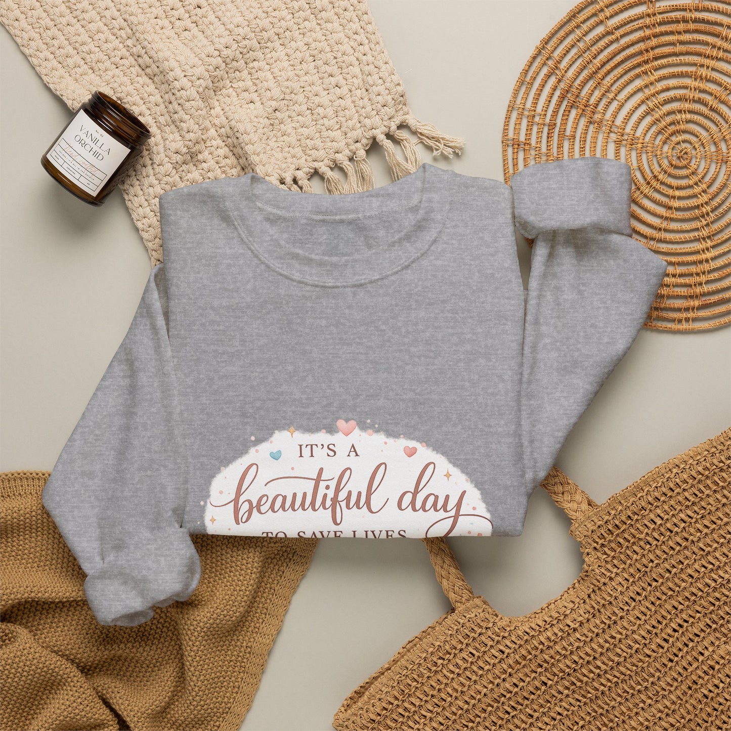 It's a Beautiful Day to Save Lives Crewneck Sweatshirt | Nurse Stethoscope Heart Design