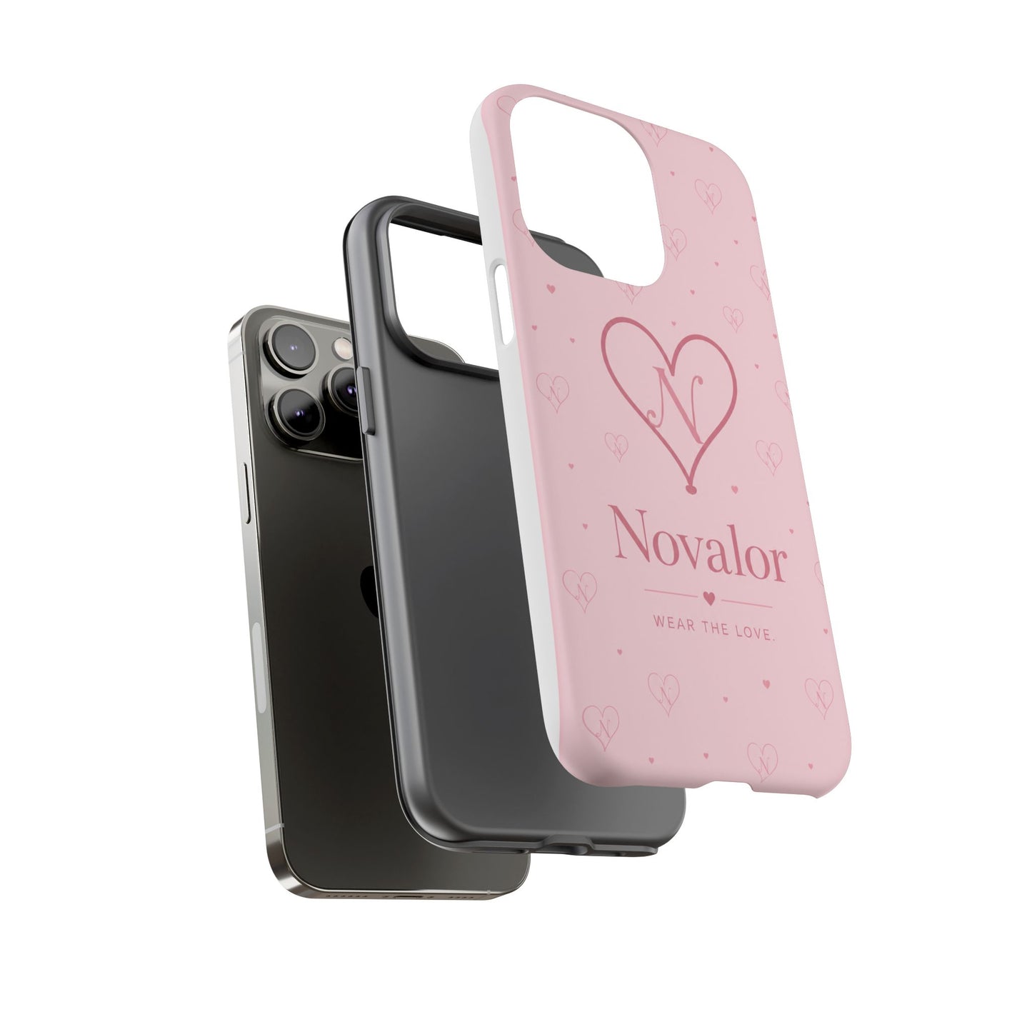 Novalor Heart Logo Tough Phone Case — Pink Protective iPhone Cover, "Wear The Love"