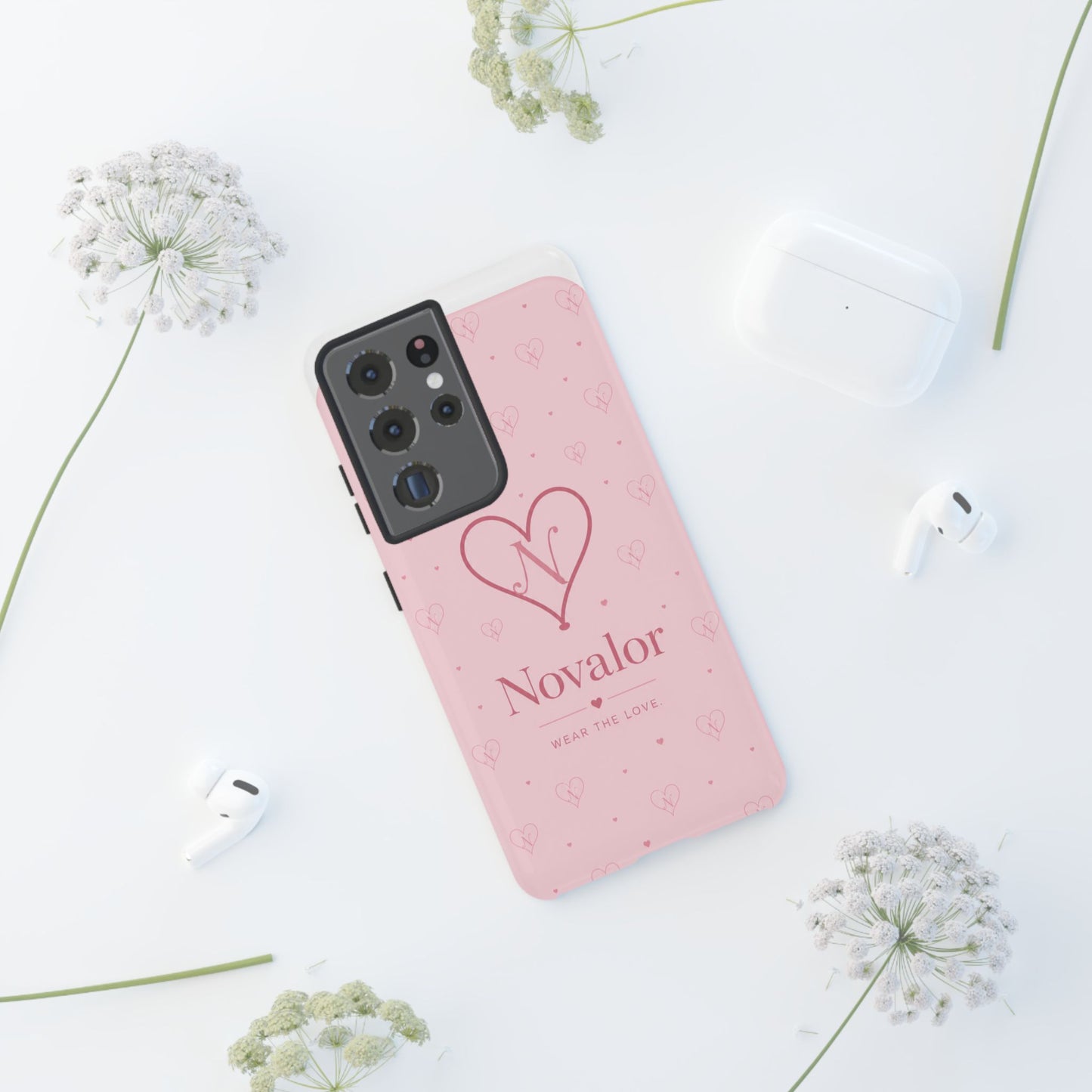 Novalor Heart Logo Tough Phone Case — Pink Protective iPhone Cover, "Wear The Love"