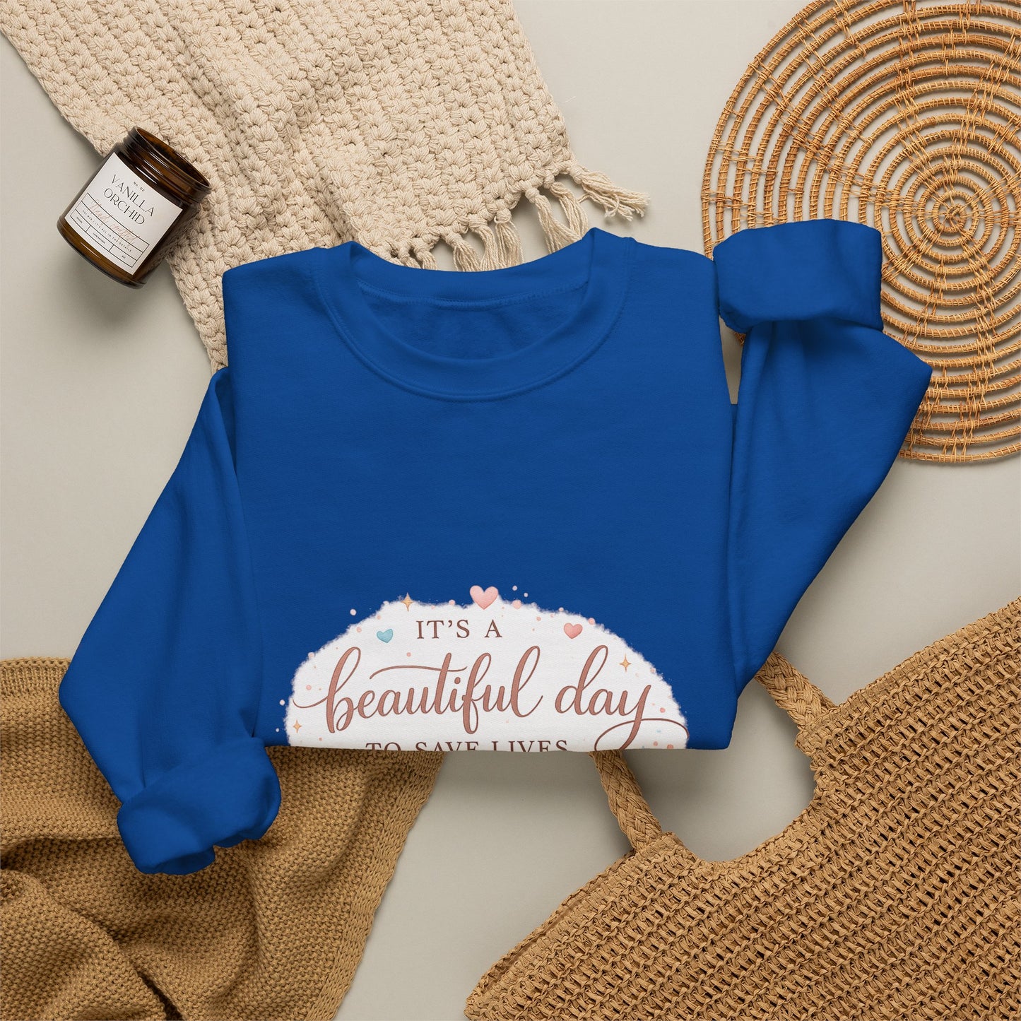 It's a Beautiful Day to Save Lives Crewneck Sweatshirt | Nurse Stethoscope Heart Design
