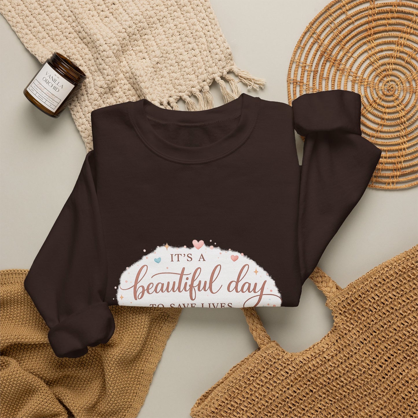 It's a Beautiful Day to Save Lives Crewneck Sweatshirt | Nurse Stethoscope Heart Design