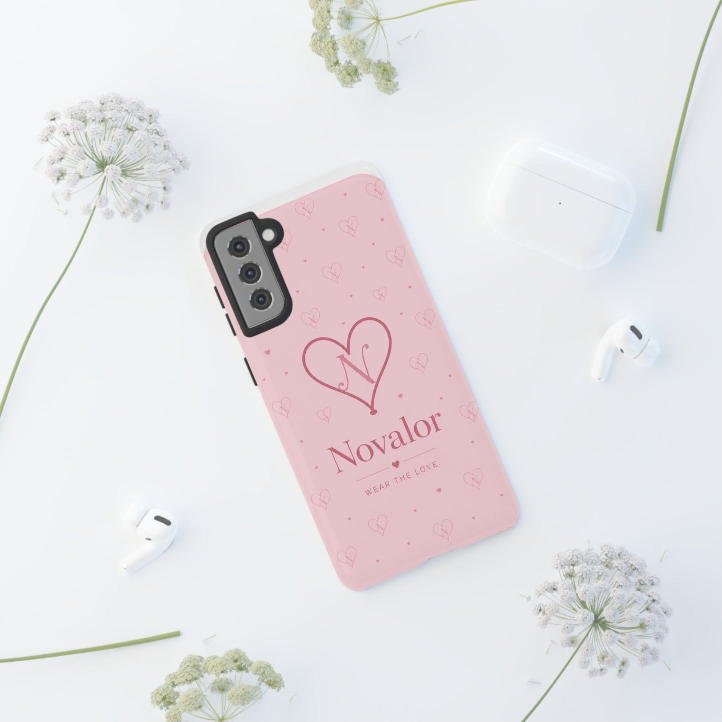 Novalor Heart Logo Tough Phone Case — Pink Protective iPhone Cover, "Wear The Love"