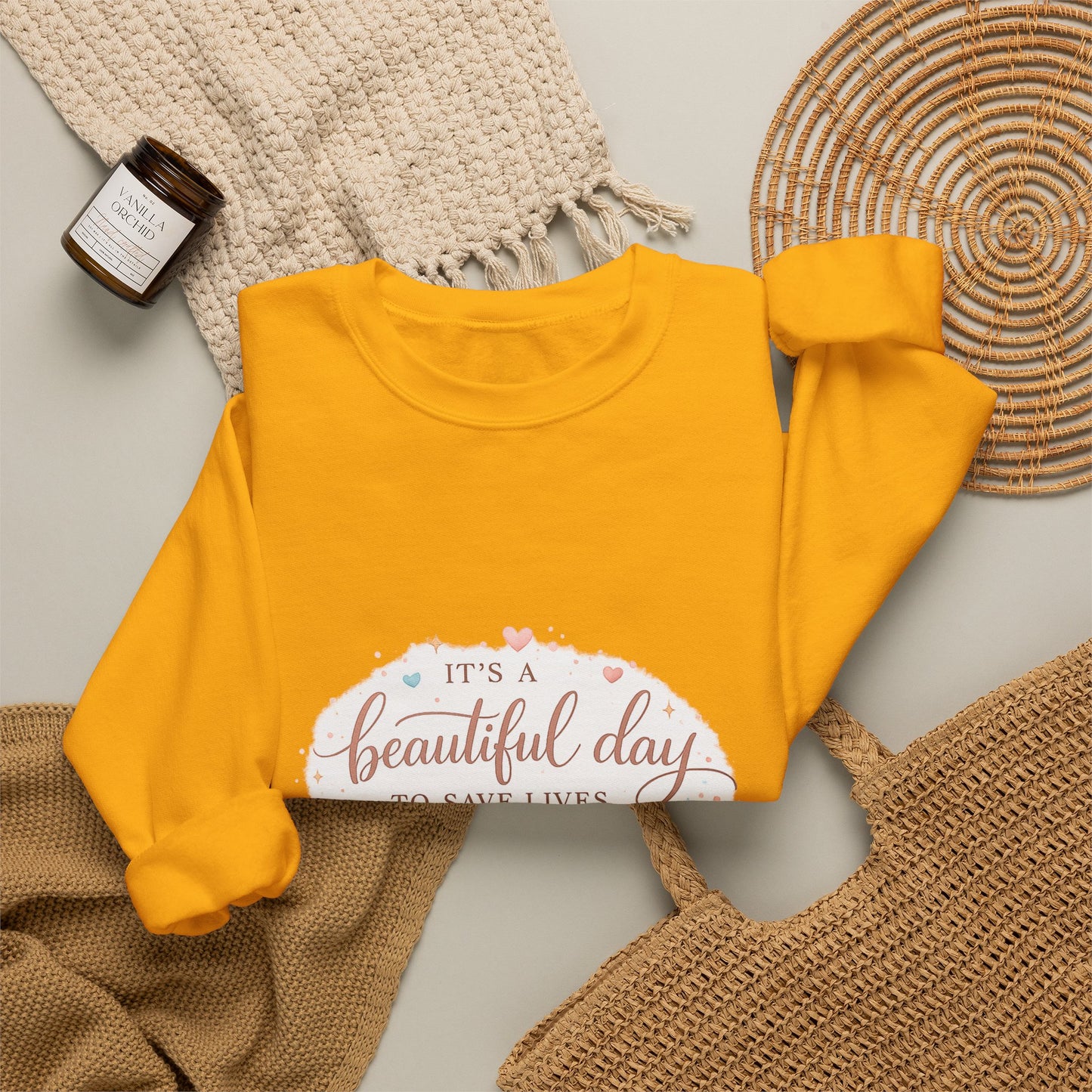 It's a Beautiful Day to Save Lives Crewneck Sweatshirt | Nurse Stethoscope Heart Design