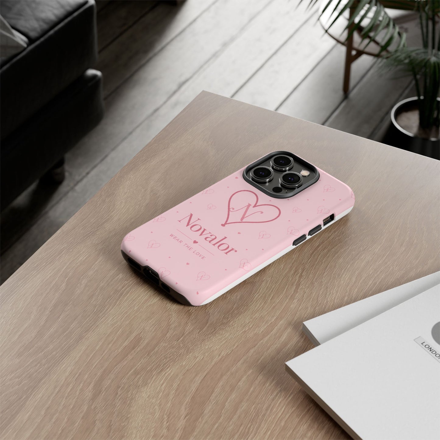 Novalor Heart Logo Tough Phone Case — Pink Protective iPhone Cover, "Wear The Love"