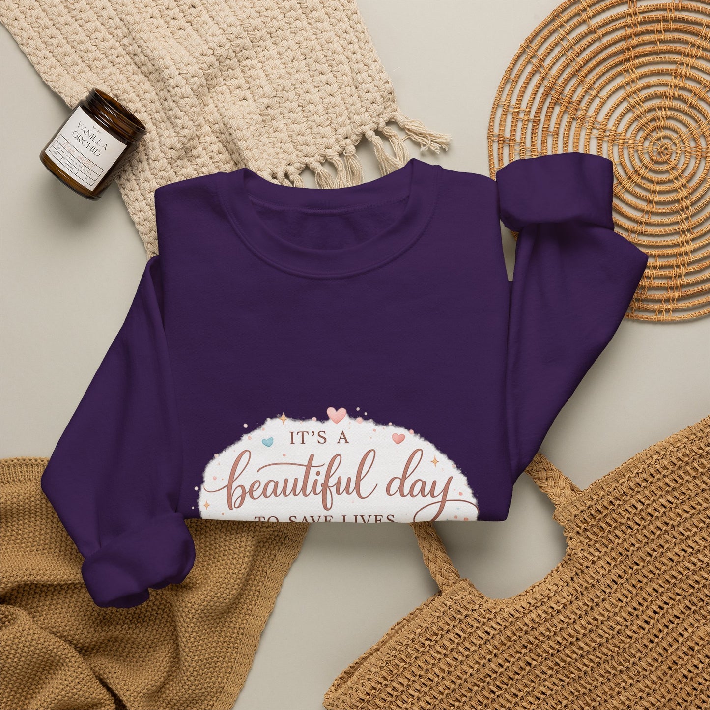 It's a Beautiful Day to Save Lives Crewneck Sweatshirt | Nurse Stethoscope Heart Design