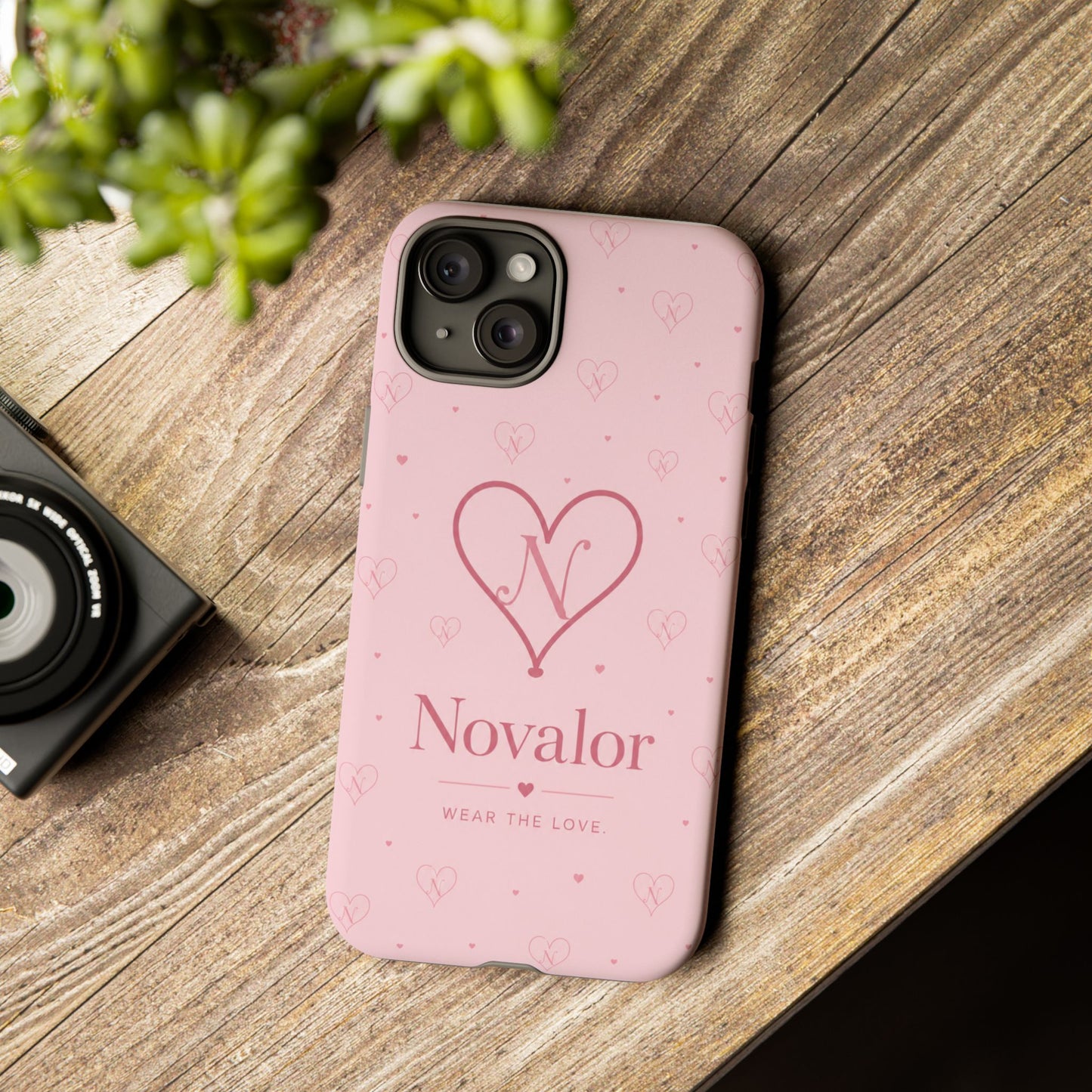 Novalor Heart Logo Tough Phone Case — Pink Protective iPhone Cover, "Wear The Love"