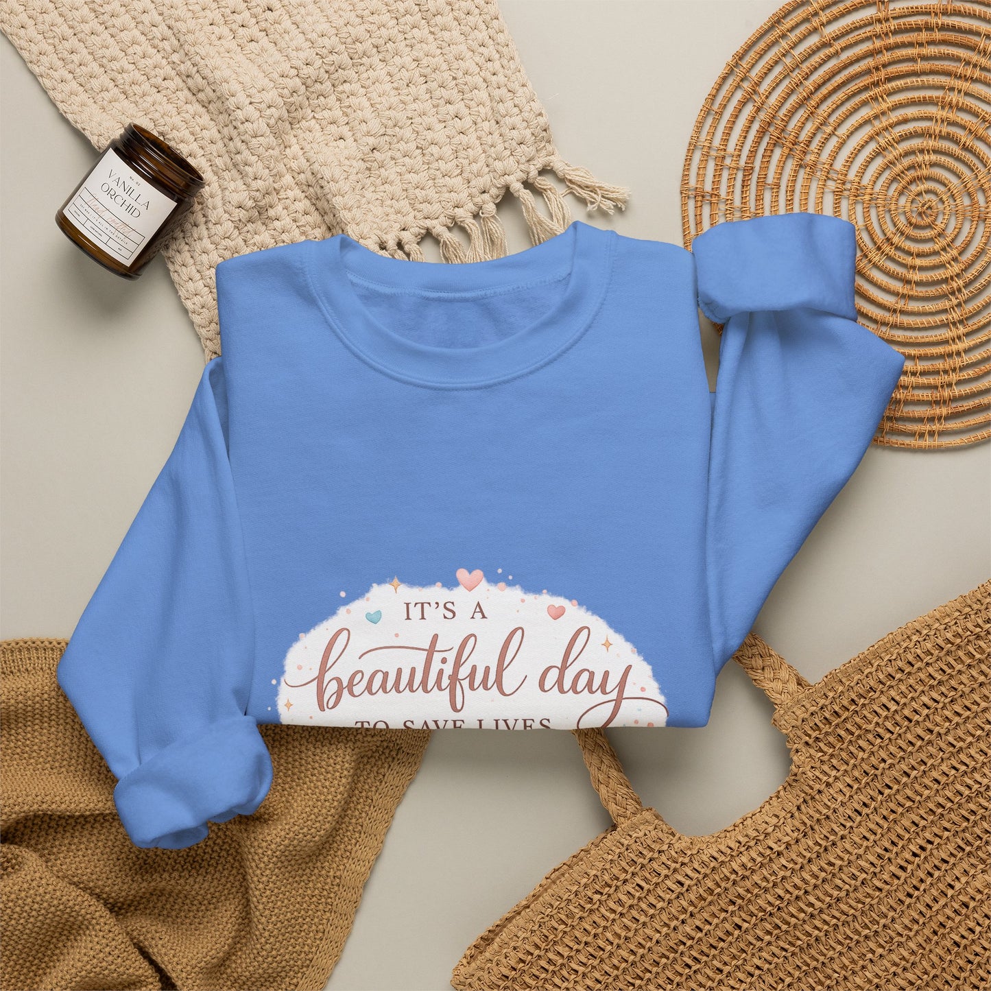 It's a Beautiful Day to Save Lives Crewneck Sweatshirt | Nurse Stethoscope Heart Design
