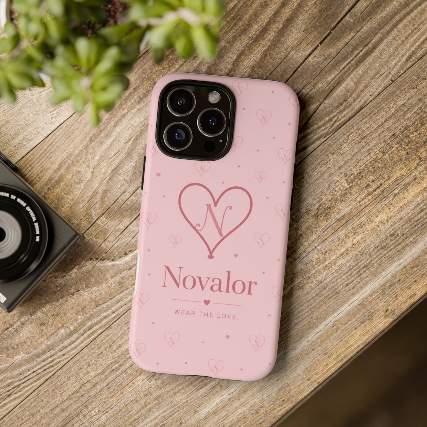 Novalor Heart Logo Tough Phone Case — Pink Protective iPhone Cover, "Wear The Love"