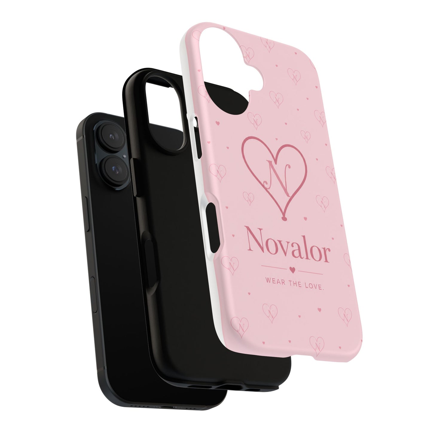 Novalor Heart Logo Tough Phone Case — Pink Protective iPhone Cover, "Wear The Love"