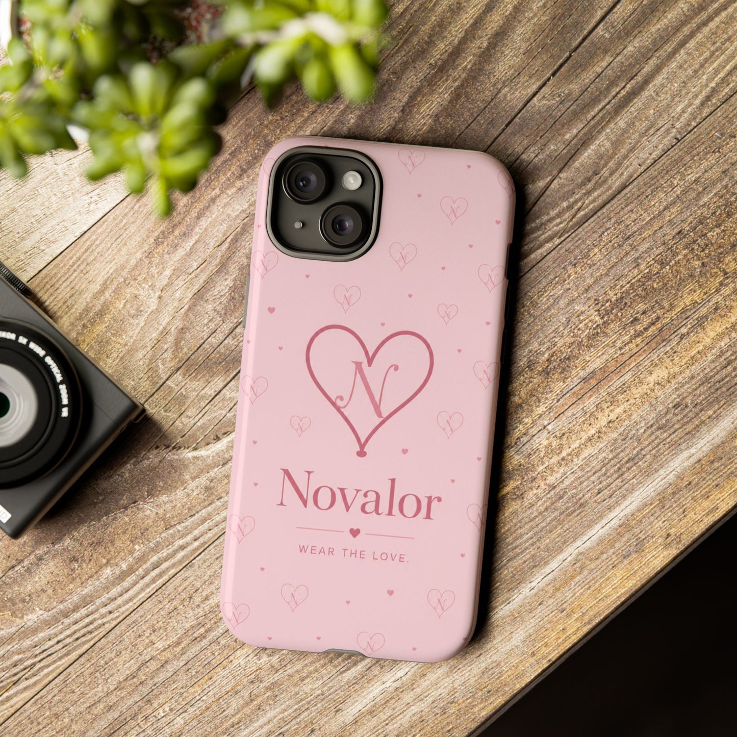Novalor Heart Logo Tough Phone Case — Pink Protective iPhone Cover, "Wear The Love"