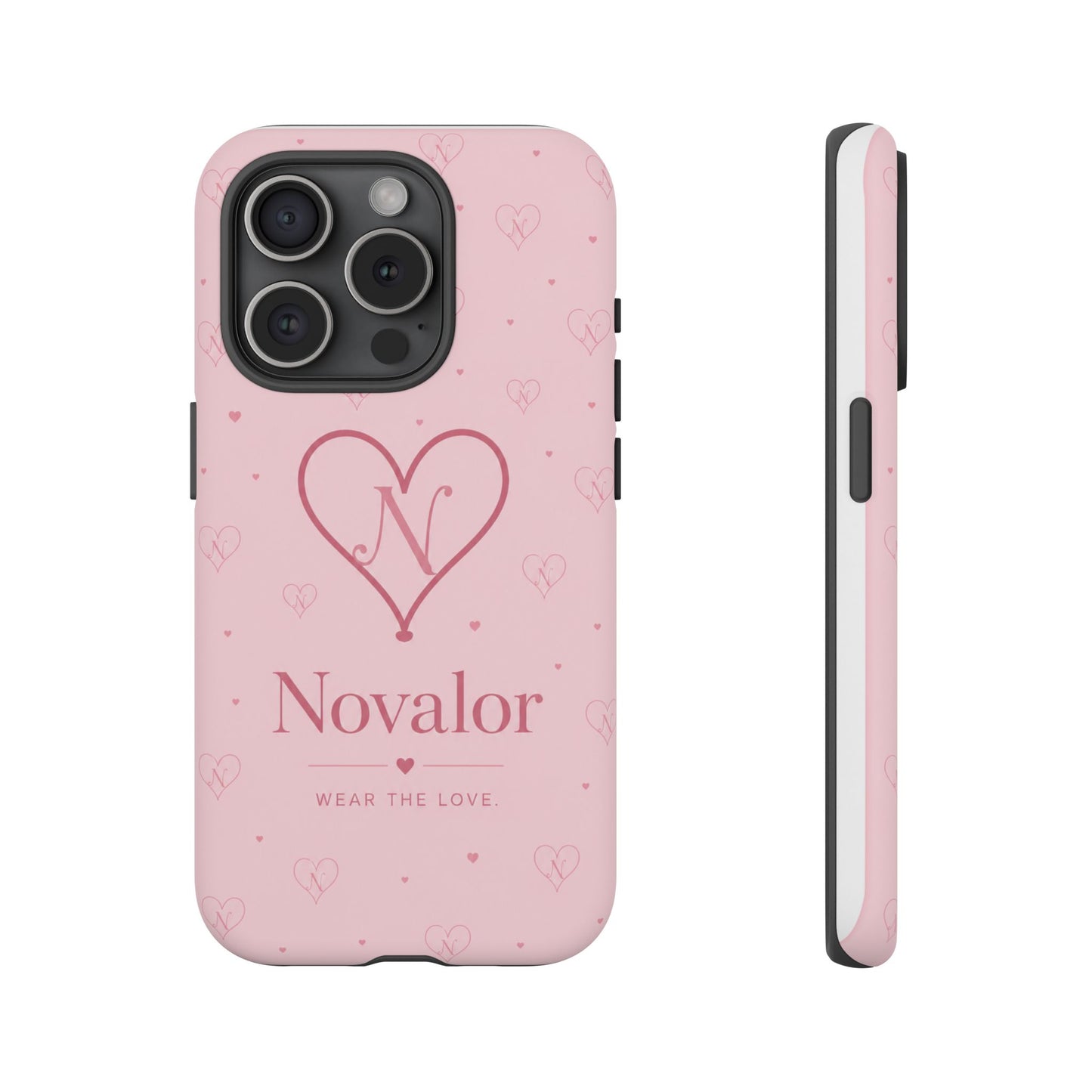 Novalor Heart Logo Tough Phone Case — Pink Protective iPhone Cover, "Wear The Love"