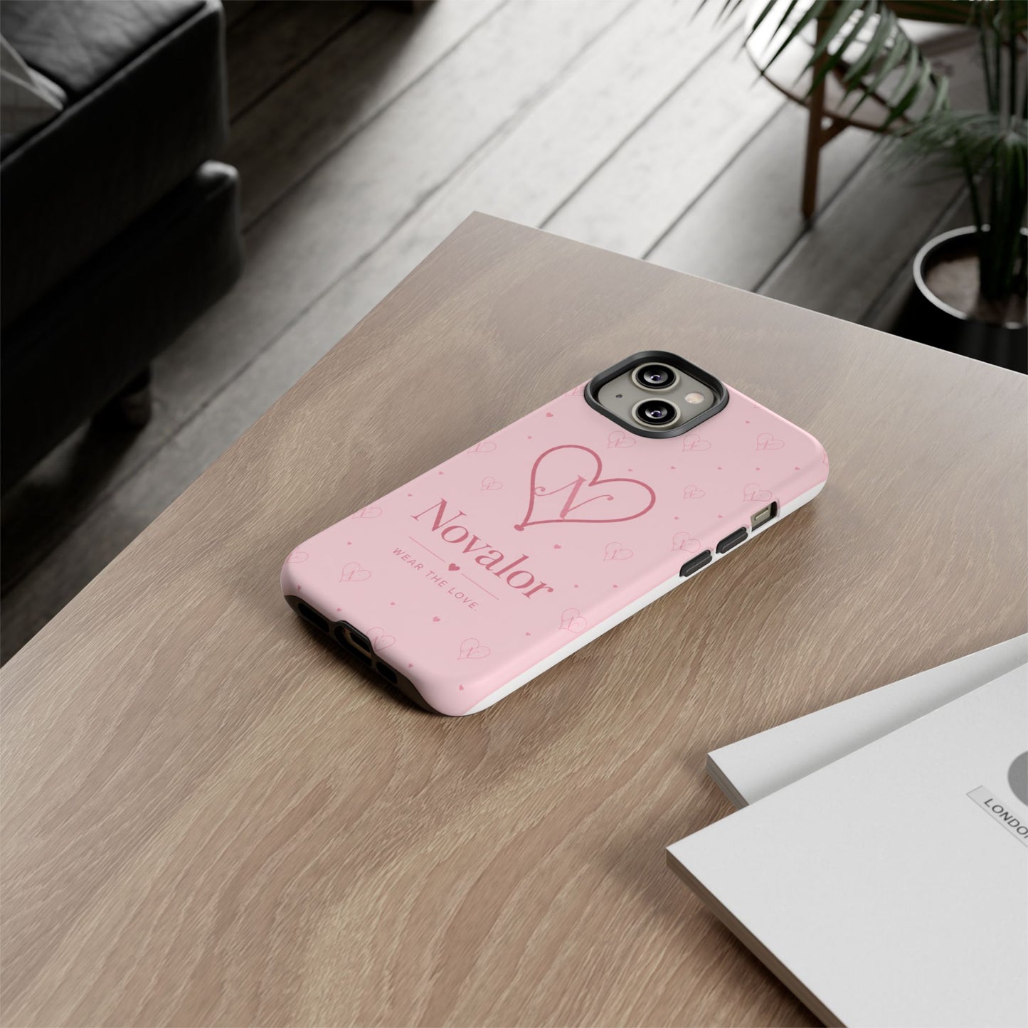 Novalor Heart Logo Tough Phone Case — Pink Protective iPhone Cover, "Wear The Love"
