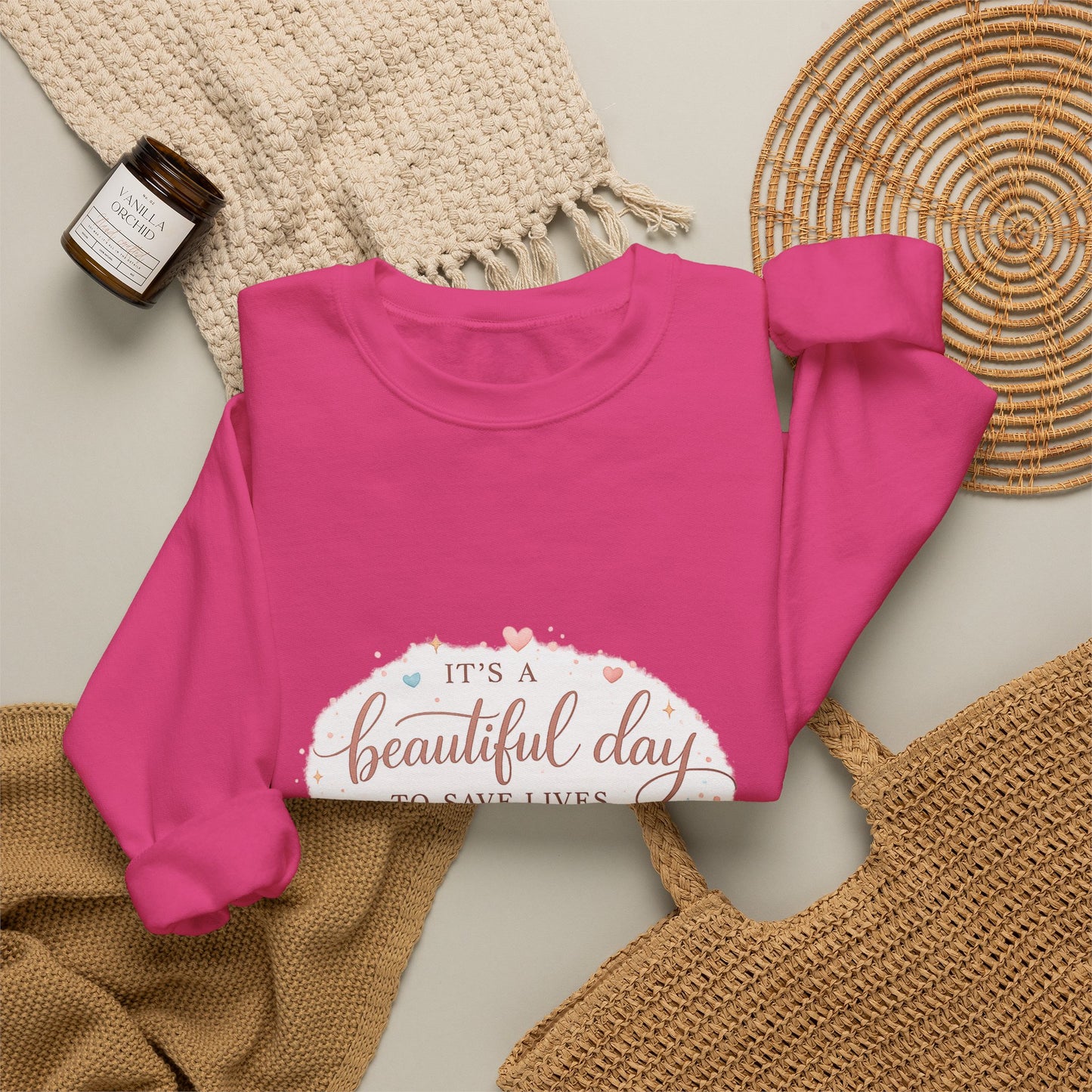 It's a Beautiful Day to Save Lives Crewneck Sweatshirt | Nurse Stethoscope Heart Design