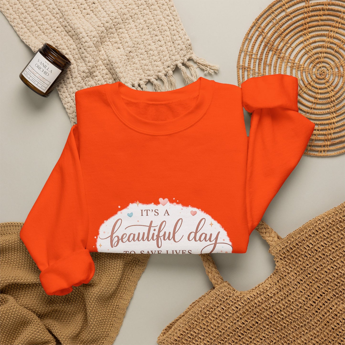It's a Beautiful Day to Save Lives Crewneck Sweatshirt | Nurse Stethoscope Heart Design