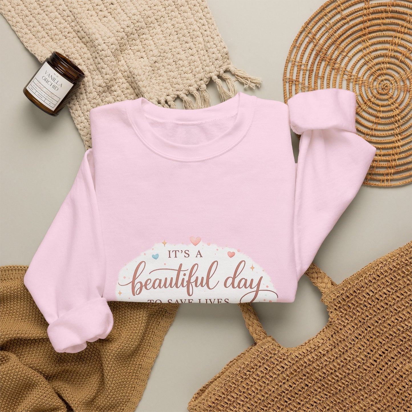It's a Beautiful Day to Save Lives Crewneck Sweatshirt | Nurse Stethoscope Heart Design