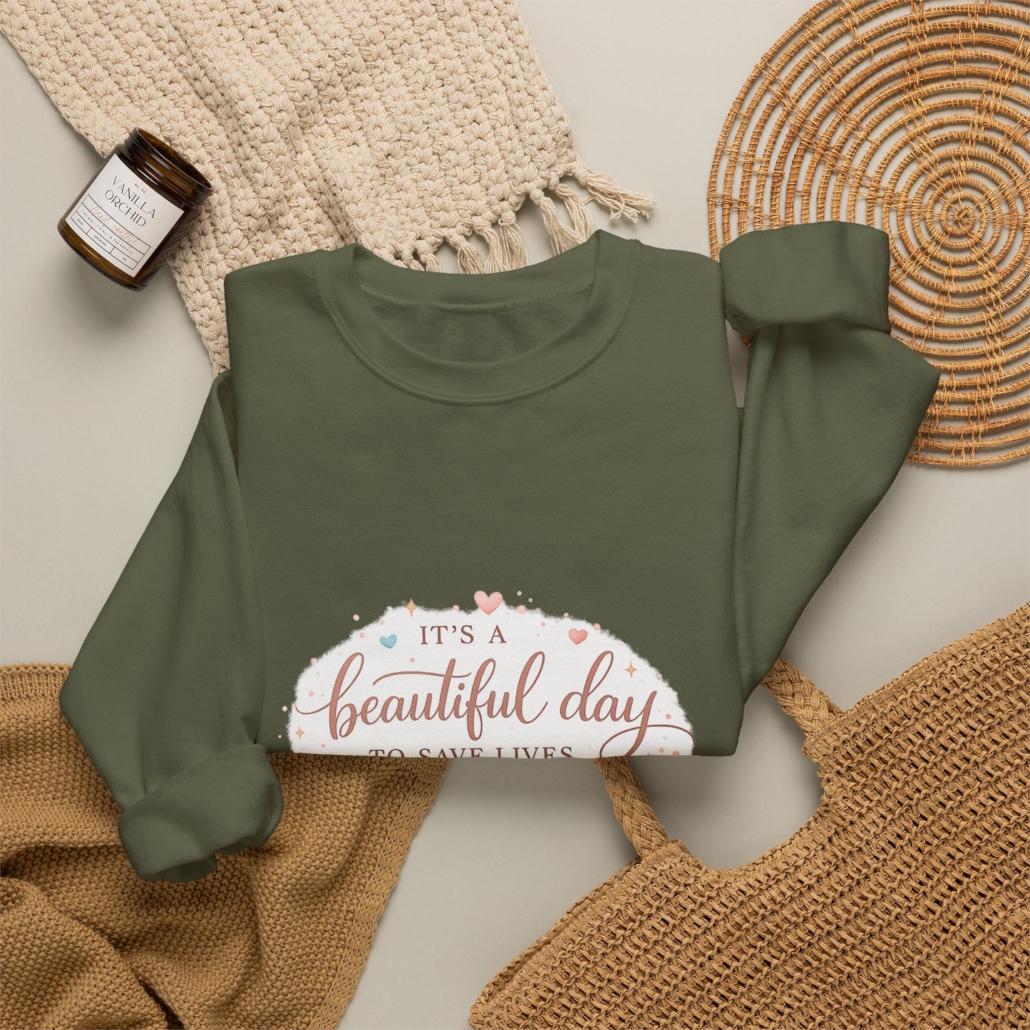 It's a Beautiful Day to Save Lives Crewneck Sweatshirt | Nurse Stethoscope Heart Design