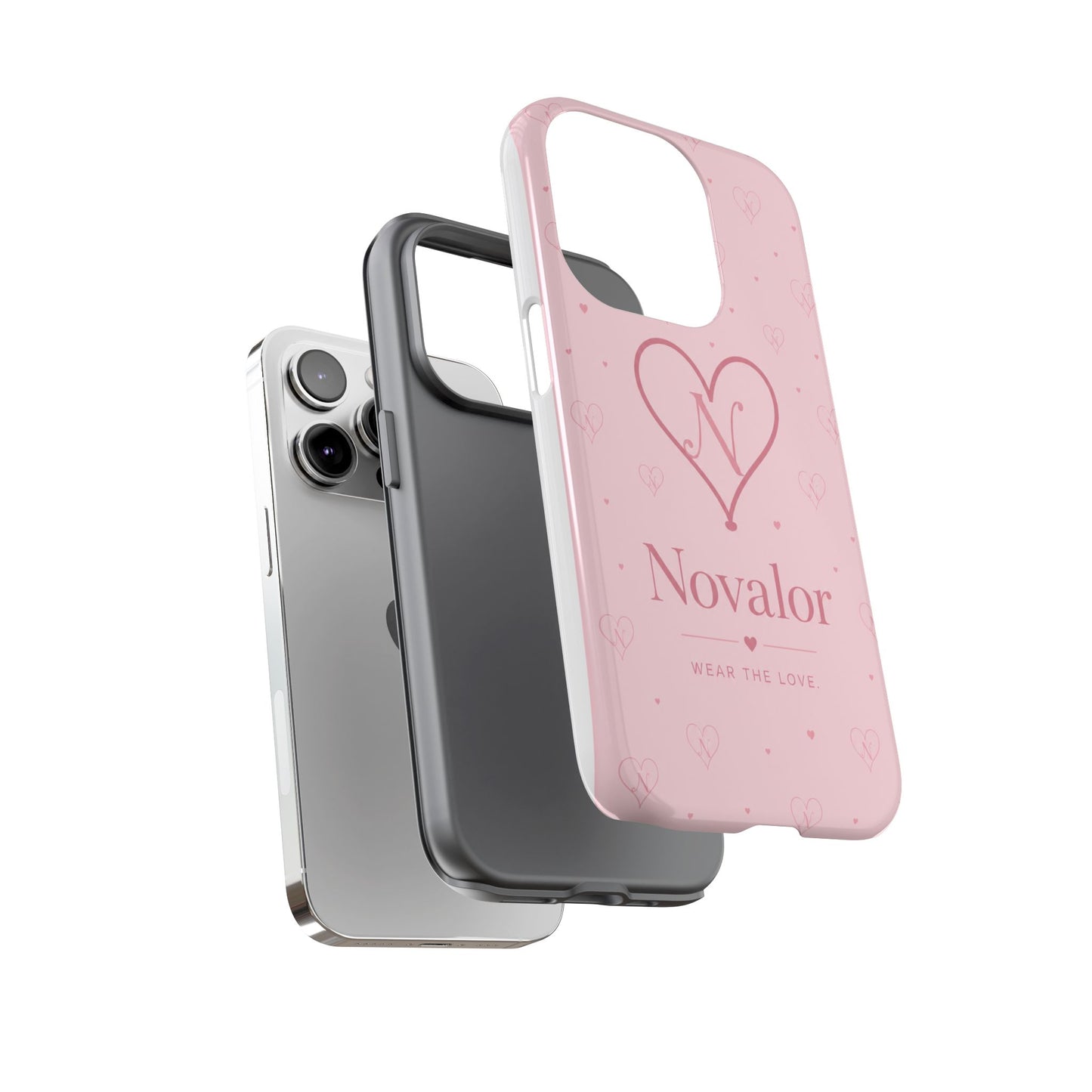 Novalor Heart Logo Tough Phone Case — Pink Protective iPhone Cover, "Wear The Love"