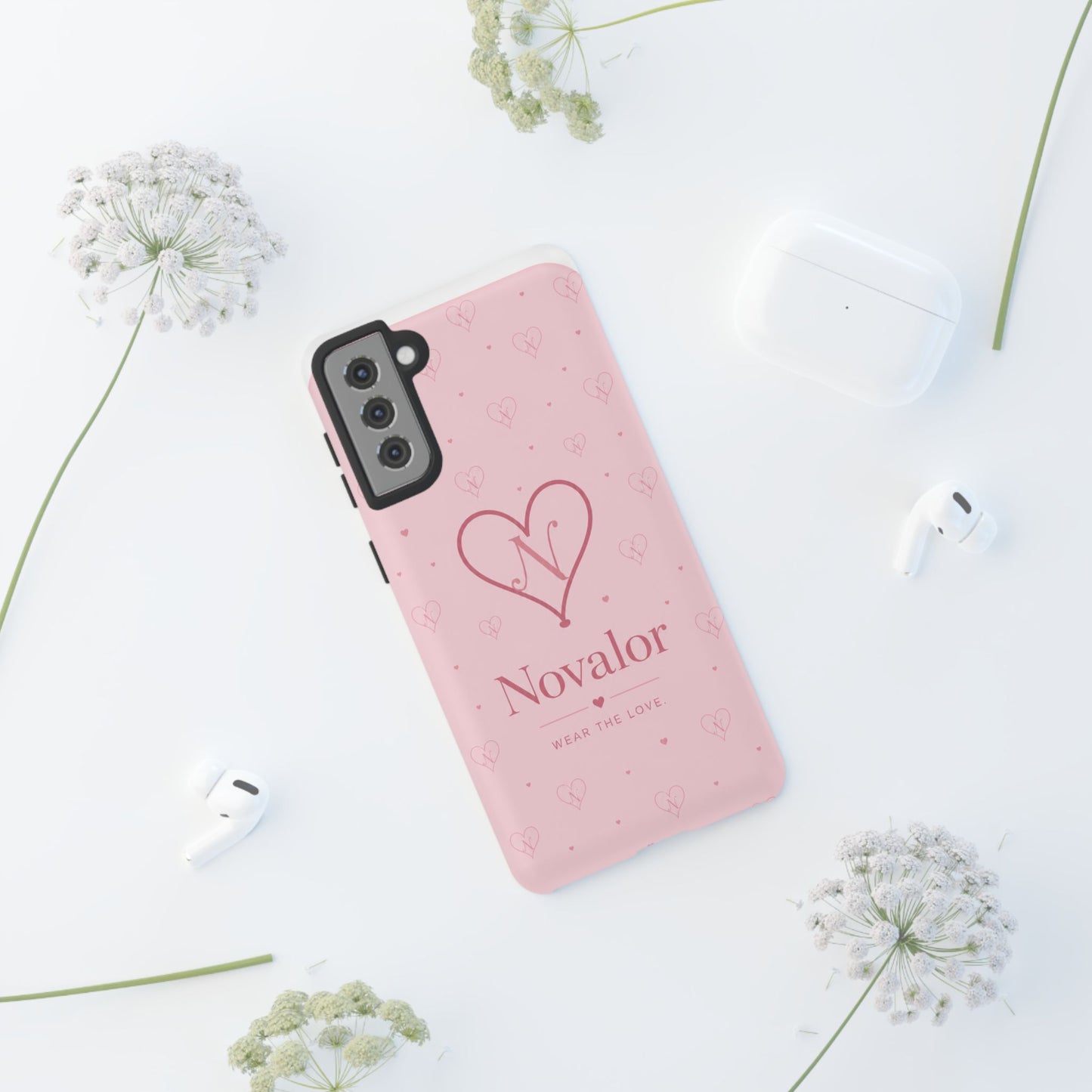 Novalor Heart Logo Tough Phone Case — Pink Protective iPhone Cover, "Wear The Love"