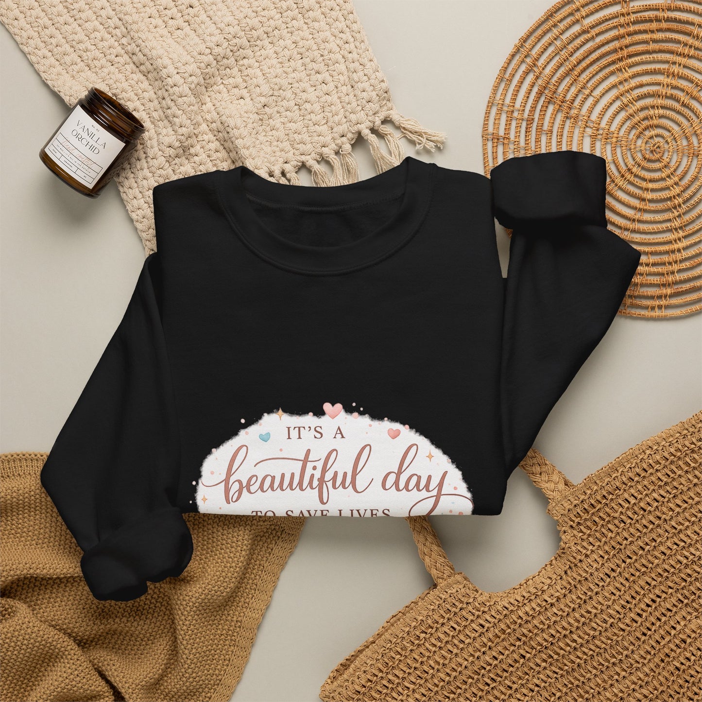 It's a Beautiful Day to Save Lives Crewneck Sweatshirt | Nurse Stethoscope Heart Design