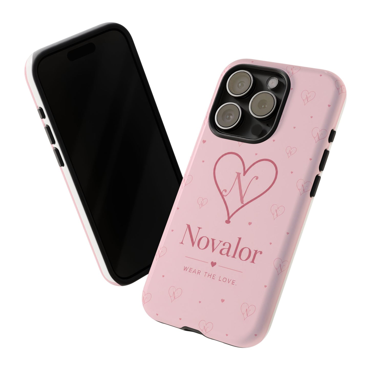 Novalor Heart Logo Tough Phone Case — Pink Protective iPhone Cover, "Wear The Love"