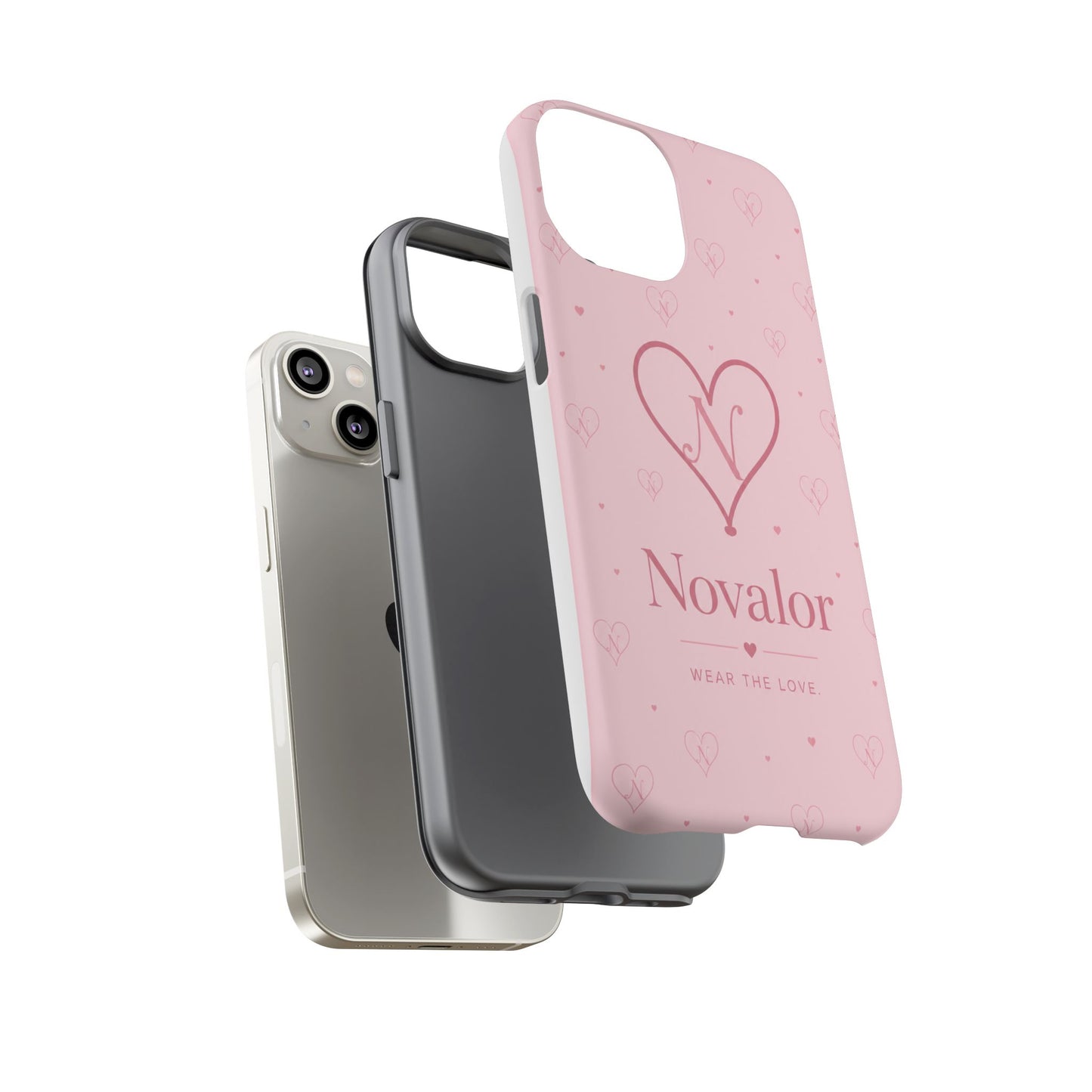 Novalor Heart Logo Tough Phone Case — Pink Protective iPhone Cover, "Wear The Love"