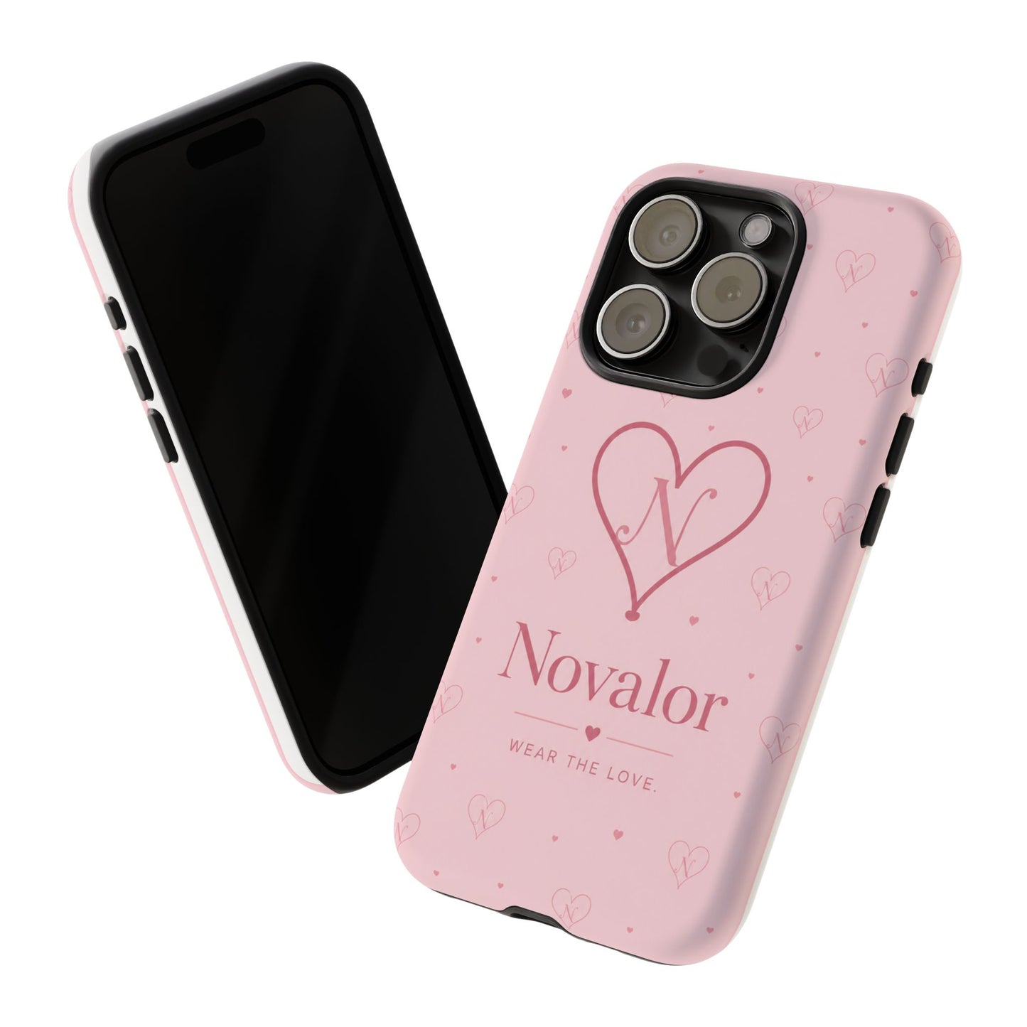 Novalor Heart Logo Tough Phone Case — Pink Protective iPhone Cover, "Wear The Love"