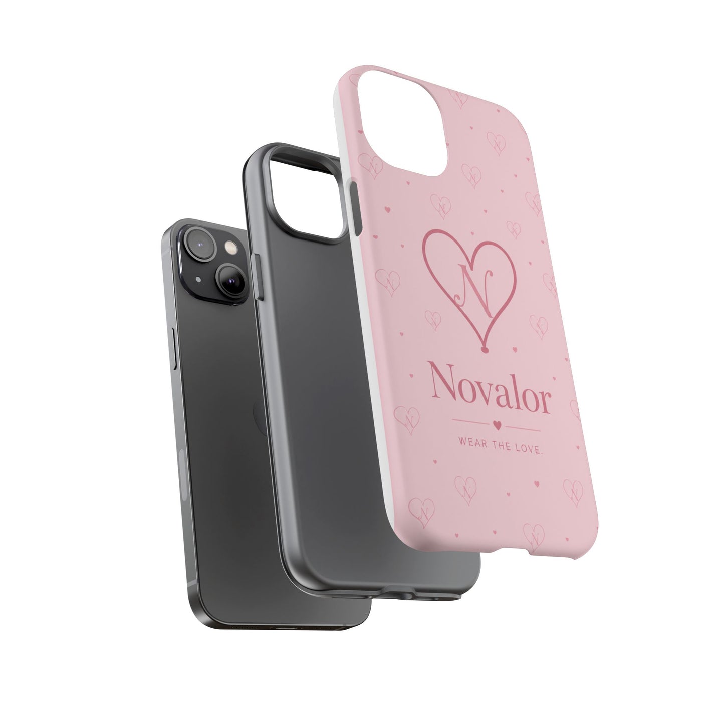 Novalor Heart Logo Tough Phone Case — Pink Protective iPhone Cover, "Wear The Love"