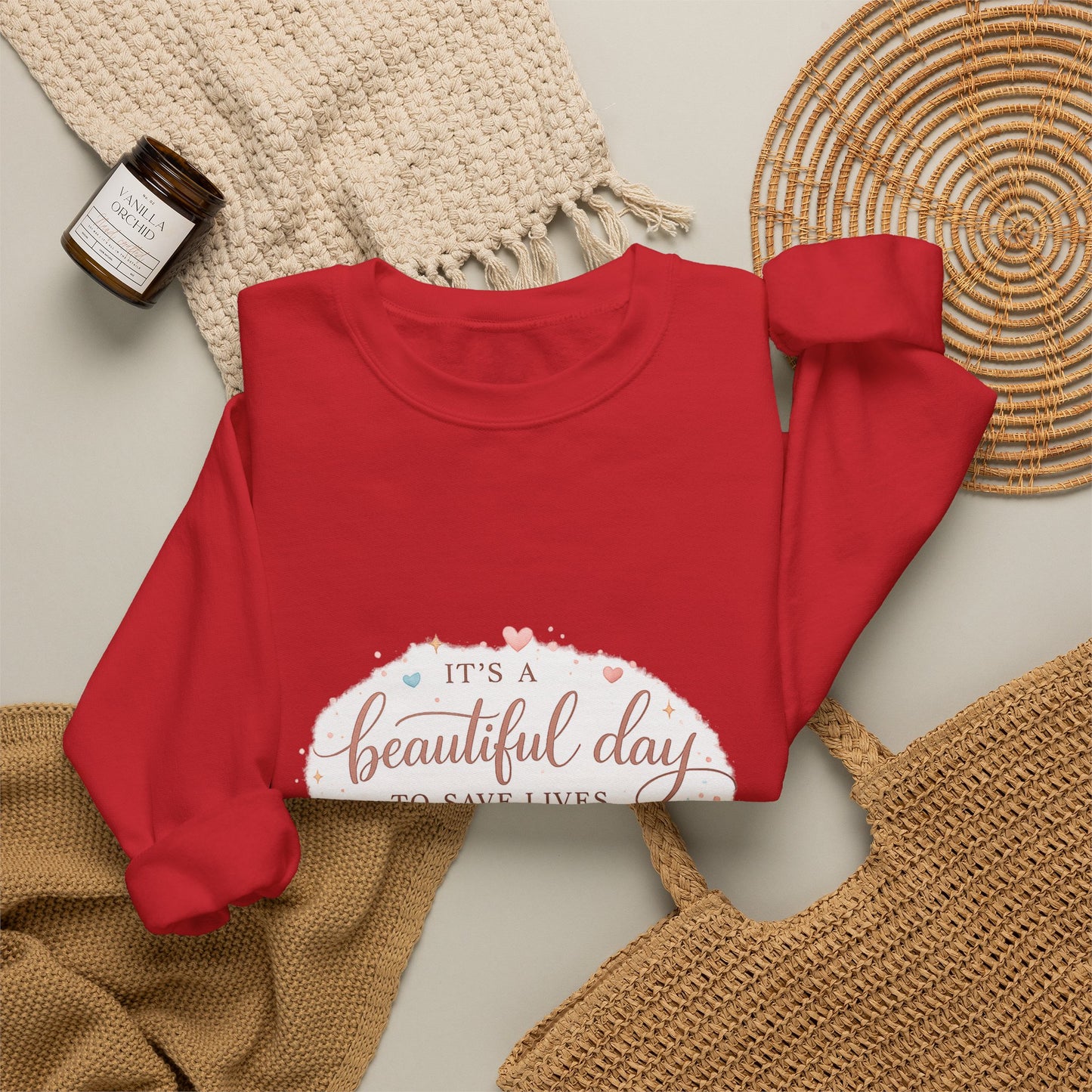 It's a Beautiful Day to Save Lives Crewneck Sweatshirt | Nurse Stethoscope Heart Design