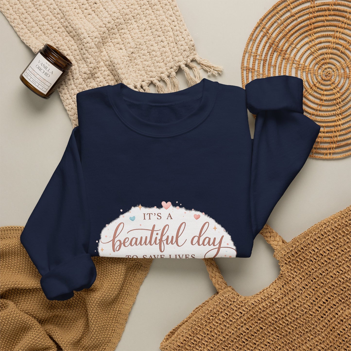 It's a Beautiful Day to Save Lives Crewneck Sweatshirt | Nurse Stethoscope Heart Design