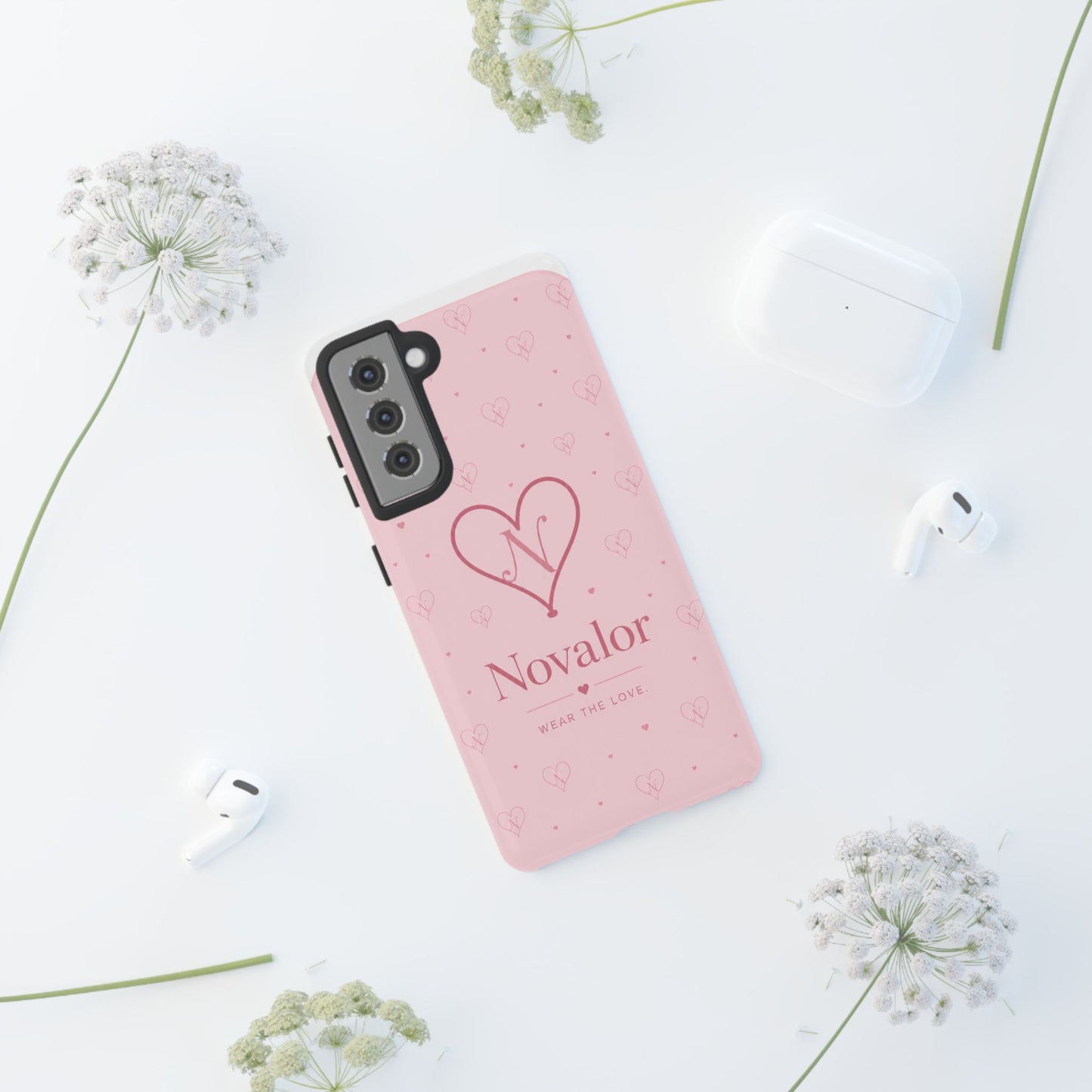 Novalor Heart Logo Tough Phone Case — Pink Protective iPhone Cover, "Wear The Love"