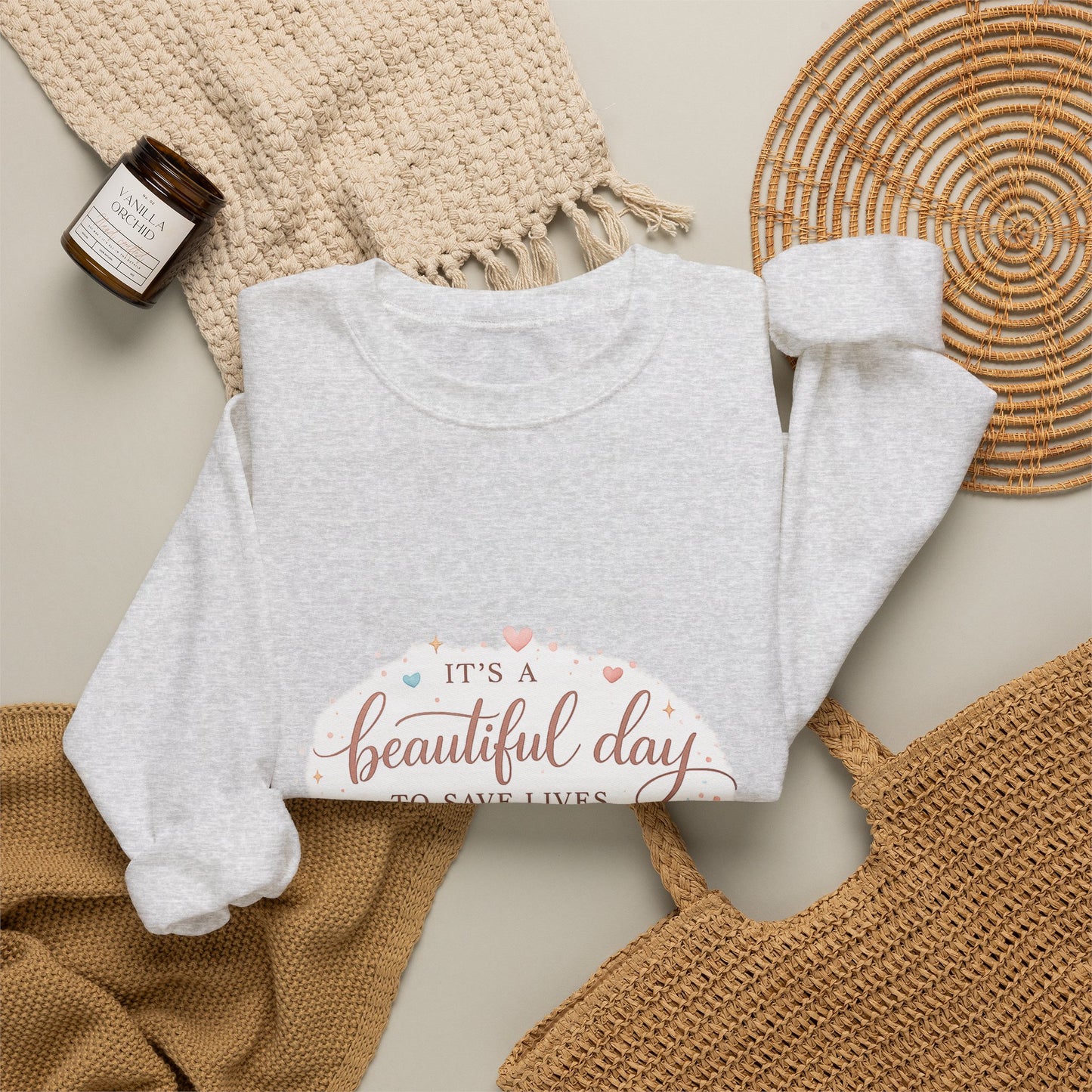 It's a Beautiful Day to Save Lives Crewneck Sweatshirt | Nurse Stethoscope Heart Design