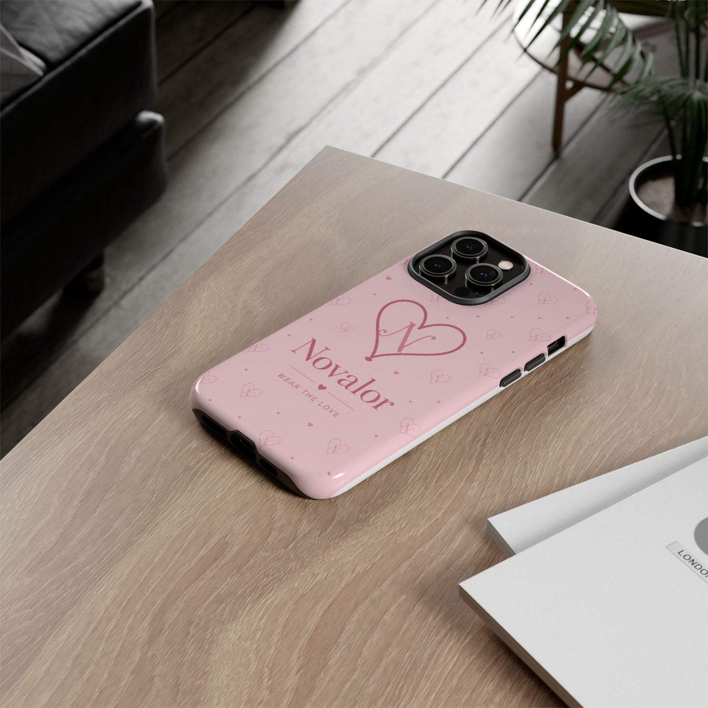 Novalor Heart Logo Tough Phone Case — Pink Protective iPhone Cover, "Wear The Love"