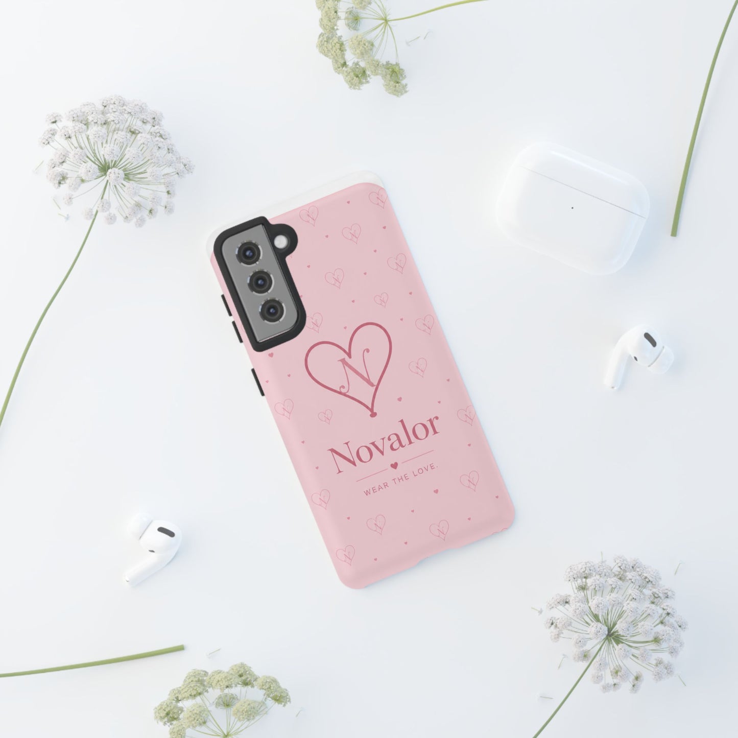 Novalor Heart Logo Tough Phone Case — Pink Protective iPhone Cover, "Wear The Love"